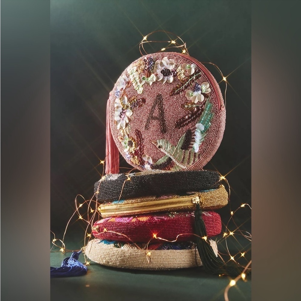 Anthropologie Holiday Monogrammed Beaded Bag Letter S NEW